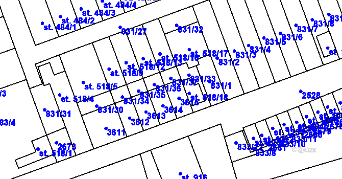 Parcela st. 518/15 v KÚ Tlumačov na Moravě, Katastrální mapa