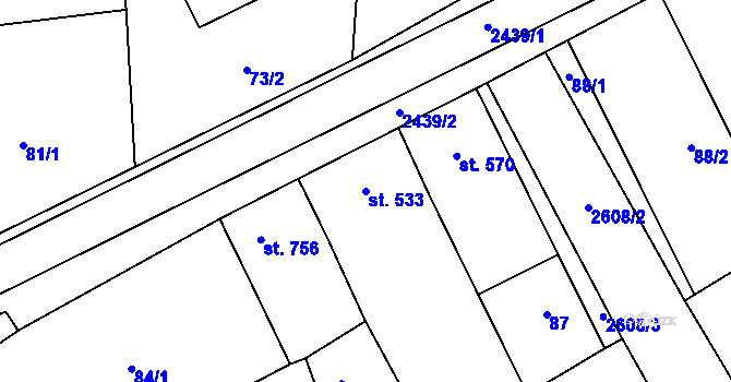 Parcela st. 533 v KÚ Tlumačov na Moravě, Katastrální mapa