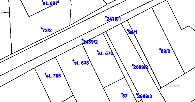 Parcela st. 570 v KÚ Tlumačov na Moravě, Katastrální mapa