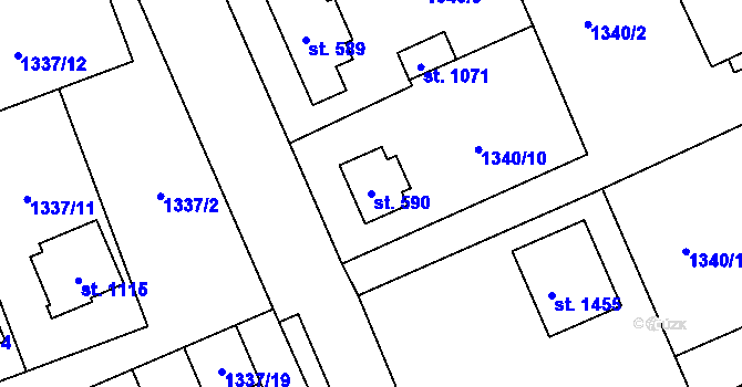 Parcela st. 590 v KÚ Tlumačov na Moravě, Katastrální mapa