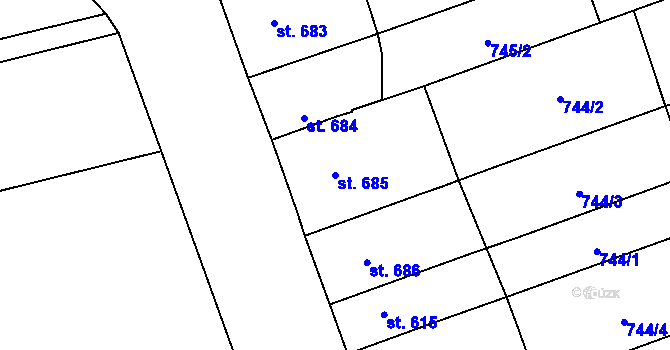 Parcela st. 685 v KÚ Tlumačov na Moravě, Katastrální mapa