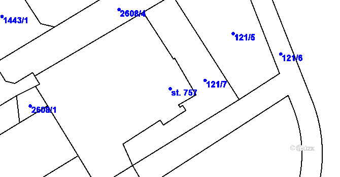 Parcela st. 757 v KÚ Tlumačov na Moravě, Katastrální mapa