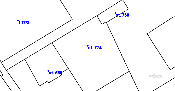 Parcela st. 774 v KÚ Tlumačov na Moravě, Katastrální mapa
