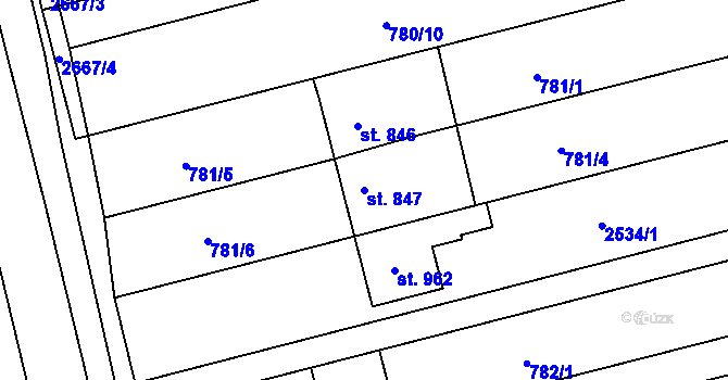 Parcela st. 847 v KÚ Tlumačov na Moravě, Katastrální mapa