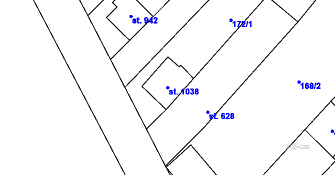 Parcela st. 1038 v KÚ Tlumačov na Moravě, Katastrální mapa