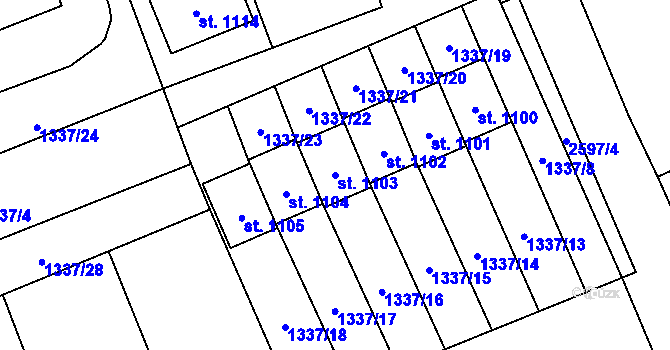 Parcela st. 1103 v KÚ Tlumačov na Moravě, Katastrální mapa