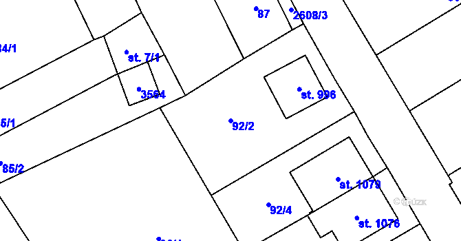 Parcela st. 92/2 v KÚ Tlumačov na Moravě, Katastrální mapa