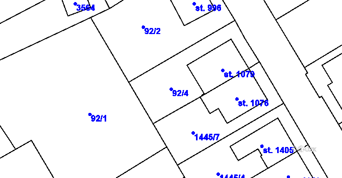 Parcela st. 92/4 v KÚ Tlumačov na Moravě, Katastrální mapa