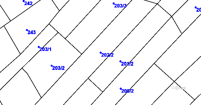 Parcela st. 202/2 v KÚ Tlumačov na Moravě, Katastrální mapa