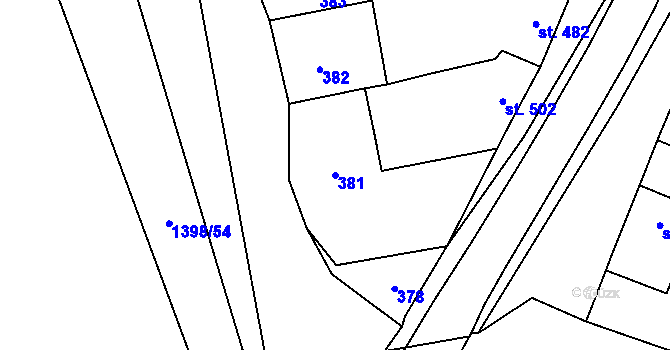 Parcela st. 381 v KÚ Tlumačov na Moravě, Katastrální mapa