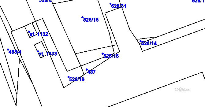Parcela st. 526/16 v KÚ Tlumačov na Moravě, Katastrální mapa