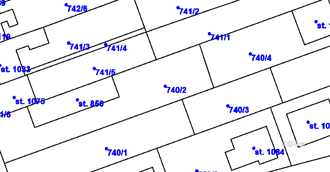 Parcela st. 740/2 v KÚ Tlumačov na Moravě, Katastrální mapa