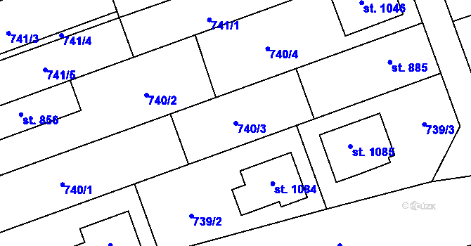 Parcela st. 740/3 v KÚ Tlumačov na Moravě, Katastrální mapa
