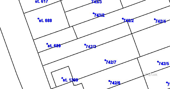 Parcela st. 742/3 v KÚ Tlumačov na Moravě, Katastrální mapa