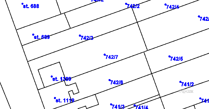 Parcela st. 742/7 v KÚ Tlumačov na Moravě, Katastrální mapa