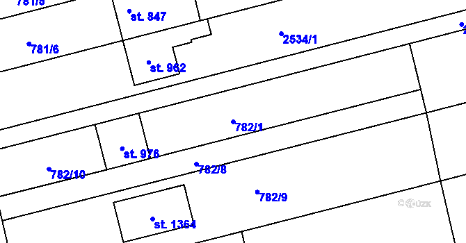 Parcela st. 782/1 v KÚ Tlumačov na Moravě, Katastrální mapa