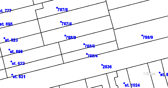 Parcela st. 788/5 v KÚ Tlumačov na Moravě, Katastrální mapa