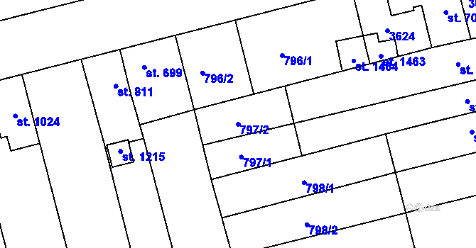 Parcela st. 797/2 v KÚ Tlumačov na Moravě, Katastrální mapa