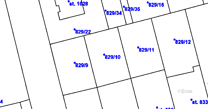 Parcela st. 829/10 v KÚ Tlumačov na Moravě, Katastrální mapa