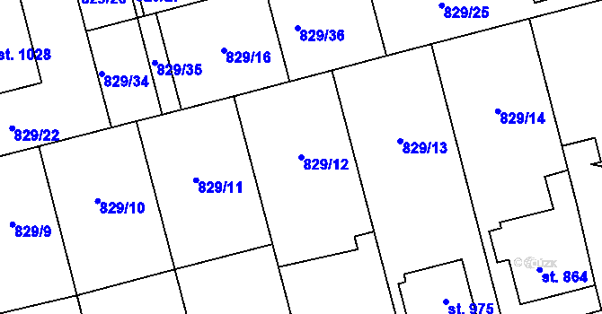 Parcela st. 829/12 v KÚ Tlumačov na Moravě, Katastrální mapa