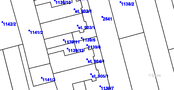 Parcela st. 1139/6 v KÚ Tlumačov na Moravě, Katastrální mapa