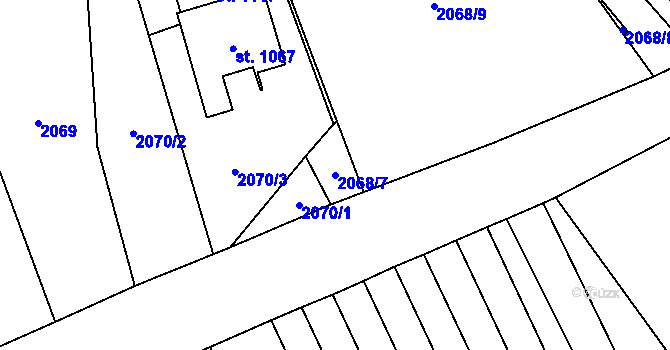 Parcela st. 2068/7 v KÚ Tlumačov na Moravě, Katastrální mapa