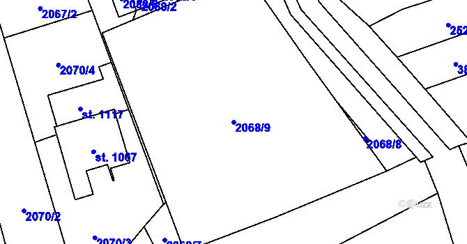 Parcela st. 2068/9 v KÚ Tlumačov na Moravě, Katastrální mapa