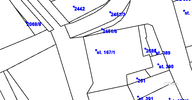 Parcela st. 167/1 v KÚ Tlumačov na Moravě, Katastrální mapa