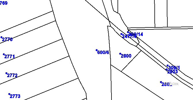 Parcela st. 600/6 v KÚ Tlumačov na Moravě, Katastrální mapa