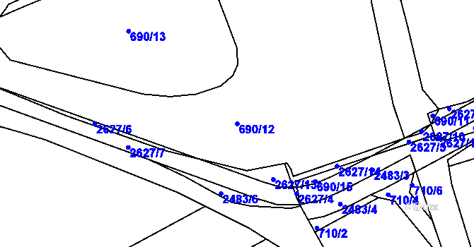 Parcela st. 690/12 v KÚ Tlumačov na Moravě, Katastrální mapa