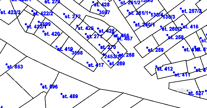Parcela st. 2453/10 v KÚ Tlumačov na Moravě, Katastrální mapa