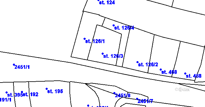 Parcela st. 126/3 v KÚ Tlumačov na Moravě, Katastrální mapa