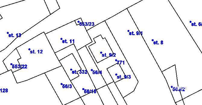 Parcela st. 9/2 v KÚ Tlustice, Katastrální mapa