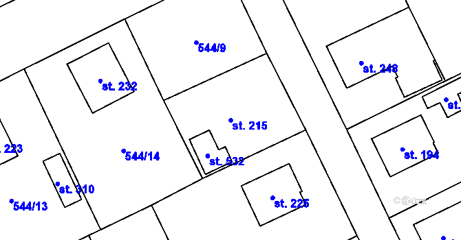 Parcela st. 215 v KÚ Tlustice, Katastrální mapa