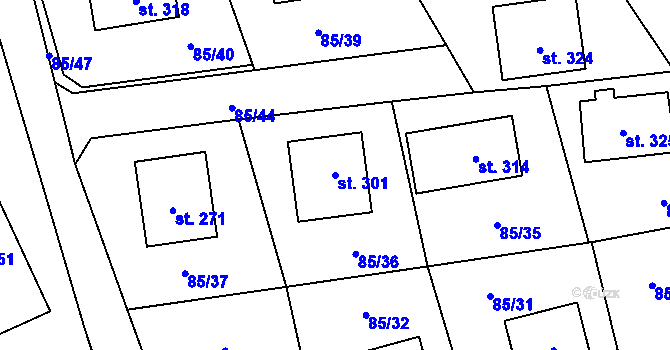 Parcela st. 301 v KÚ Tlustice, Katastrální mapa