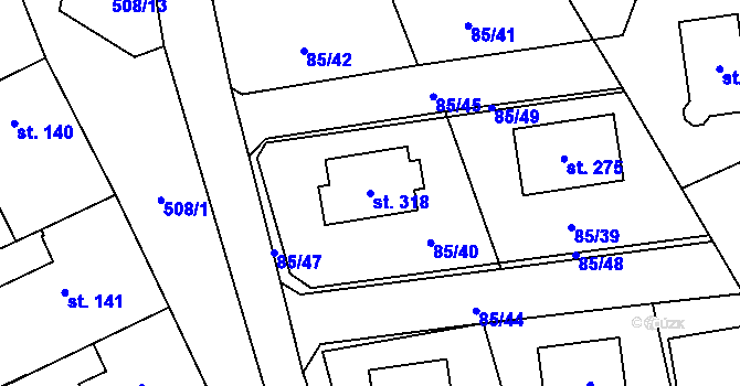 Parcela st. 318 v KÚ Tlustice, Katastrální mapa