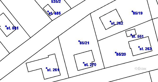 Parcela st. 85/21 v KÚ Tlustice, Katastrální mapa