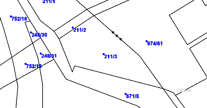 Parcela st. 211/3 v KÚ Tlustice, Katastrální mapa