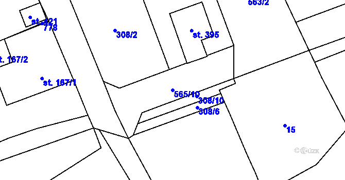 Parcela st. 565/10 v KÚ Tlustice, Katastrální mapa