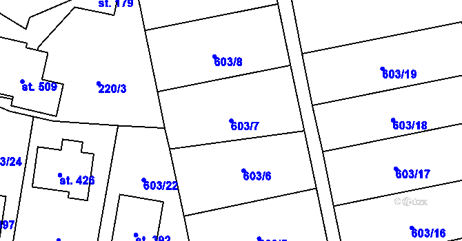 Parcela st. 603/7 v KÚ Tlustice, Katastrální mapa