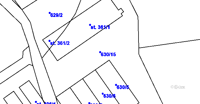 Parcela st. 630/15 v KÚ Tlustice, Katastrální mapa