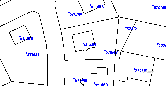 Parcela st. 481 v KÚ Tlustice, Katastrální mapa