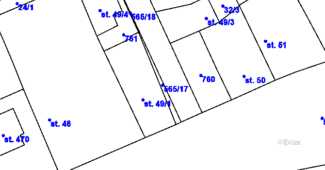 Parcela st. 565/17 v KÚ Tlustice, Katastrální mapa