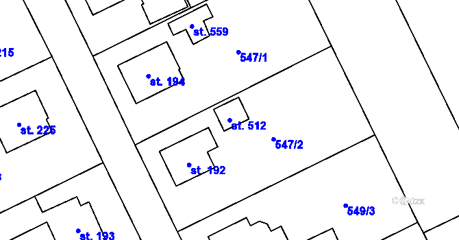 Parcela st. 512 v KÚ Tlustice, Katastrální mapa