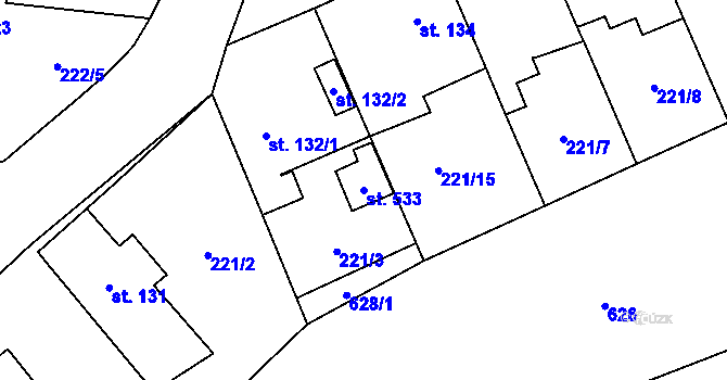 Parcela st. 533 v KÚ Tlustice, Katastrální mapa