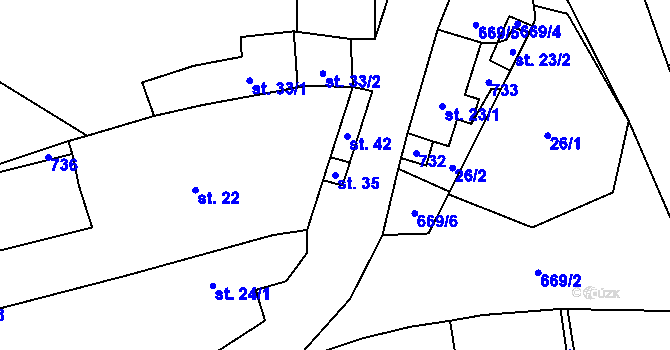 Parcela st. 35 v KÚ Lounín, Katastrální mapa