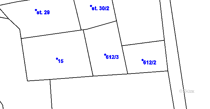 Parcela st. 612/3 v KÚ Lounín, Katastrální mapa