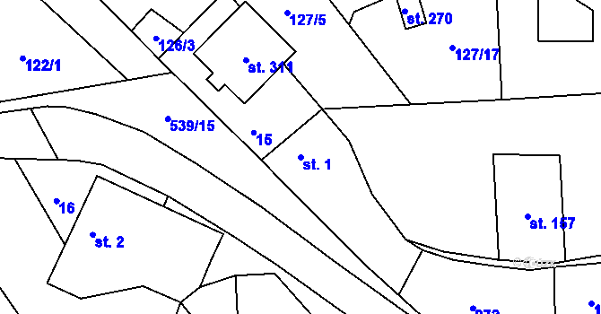 Parcela st. 1 v KÚ Tmaň, Katastrální mapa