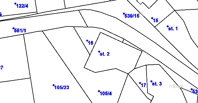 Parcela st. 2 v KÚ Tmaň, Katastrální mapa