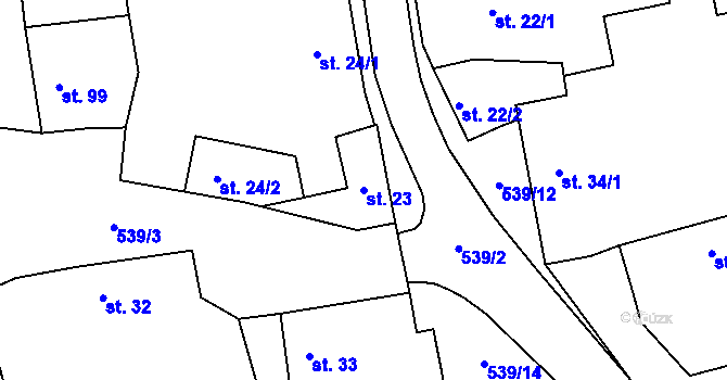 Parcela st. 23 v KÚ Tmaň, Katastrální mapa